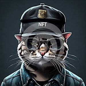 3d NFT illustration of a cat , looking straight in the camera photo
