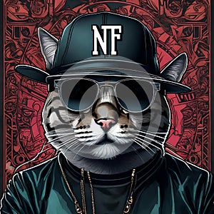 3d NFT illustration of a cat , looking straight in the camera photo