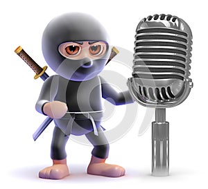 3d Ninja assassin with retro radio microphone