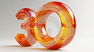 3d number ornage liquid 30 on white background with reflection photo