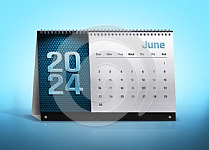 June 2024 Calendar Isolated on blue background with space for copy photo