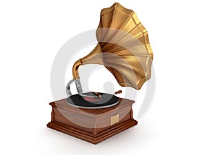 3d old vintage gramophone isolated on white photo