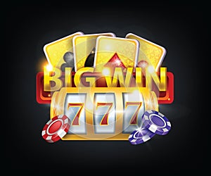 3D online casino gambling game illustration, chips, blackjack cards sign, vector golden reel slot.