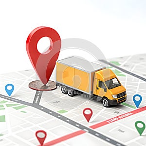 3D online delivery service tracking location isolated on white background photo