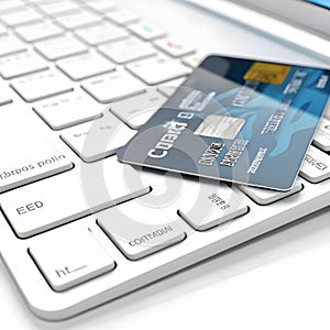 3D online payment process with credit card isolated on white background