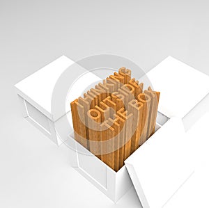 3d open box with extrude text