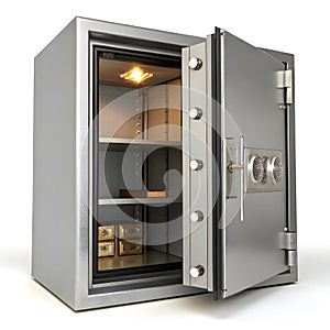 3D safe open isolated on white background