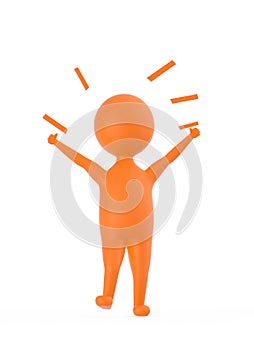 3d orange character showing happiness / excitment / joy photo