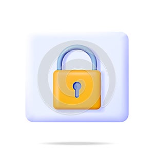 3D Orange Padlock Button Isolated