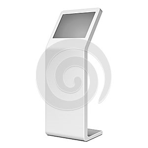 3D Outdoor White Metal Advertising Stand On White Background.