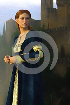3D painterly illustration of a beautiful noble woman in medieval style clothing photo