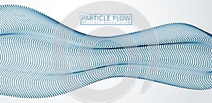 3d particles mesh array wave, sound flowing. Blurred round dots