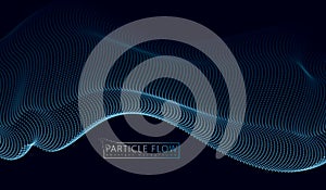 3d particles mesh array wave, sound flowing. Blurred round light