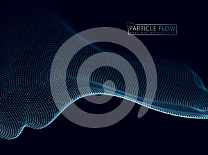3d particles mesh array wave, sound flowing. Blurred round light