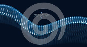 3d particles mesh array wave, sound flowing. Blurred round light