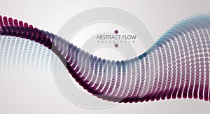 3d particles mesh array wave, sound flowing. Blurred round light