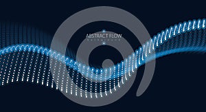 3d particles mesh array wave, sound flowing. Blurred round light