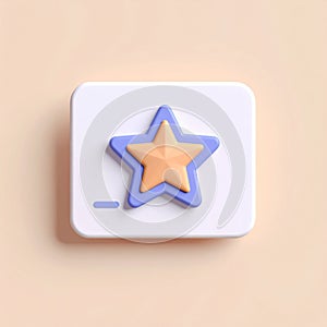 3D Pastel Star Rating Icon on White Square Button