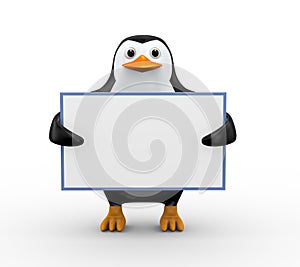 3d penguin holding empty board