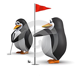 3d Penguin putts the ball into the hole photo