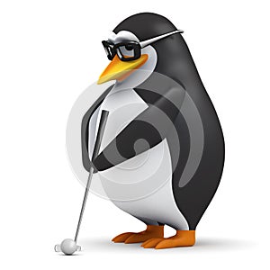 3d Penguin putts the golf ball photo