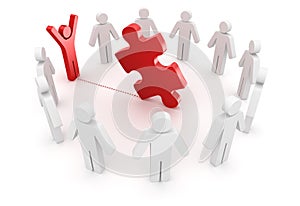 3d people and red puzzle piece