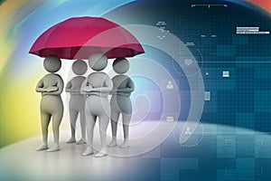 3d people under umbrella, team work concept