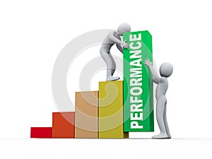 3d people working with performance growth bars.