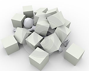 3d person covered with boxes cubes