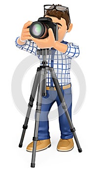 3D Photographer with camera and tripod taking a picture