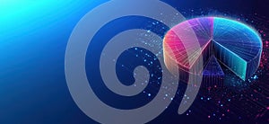 3D pie chart visualization, vibrant colors, digital data representation, glowing lines, abstract background