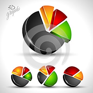 3d pie diagram for infographic or percentage data