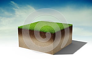 3d piece of land island with green grass