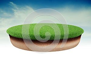 3d piece of land island with green grass