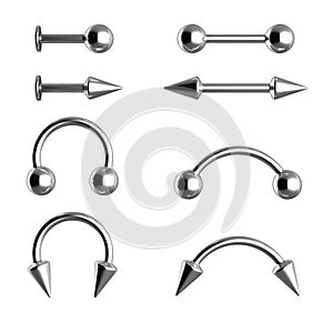 3d piercing set on white background