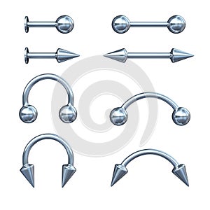 3d piercing set on white background