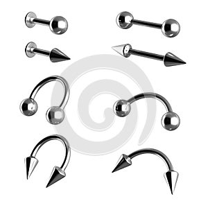 3d piercing set on white background
