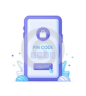 3D PIN code to unlock password screen illustration. Verification pin code, security code message