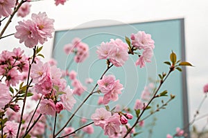 3D pink flowers with rectangular background