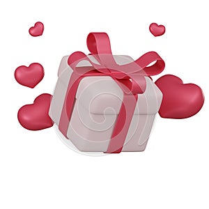 3D Pink Giftbox with Love Hearts Icon