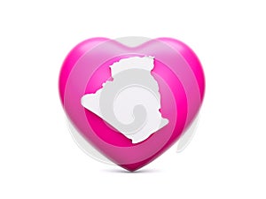 3d Pink Heart With 3d White Map Of Algeria Isolated On White Background, 3d Illustration