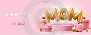 3d pink Mother's Day banner