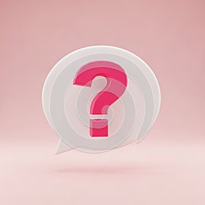 3D Pink Question Mark Inside a White Speech Bubble on a Soft Pink Background symbol