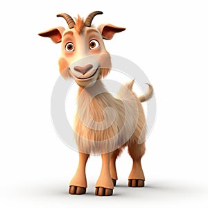 3d Pixar Goat: Cartoonish Innocence On White Background photo