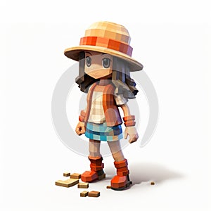 3d Pixel Cartoon Of Evelyn: Pocketmon Figure In Rural Gongbi Style photo