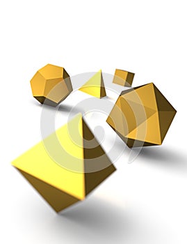 3D platonic solids gold 2