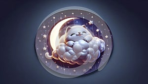 A 3D plush cat riding a cloud sticker, Ai generated image