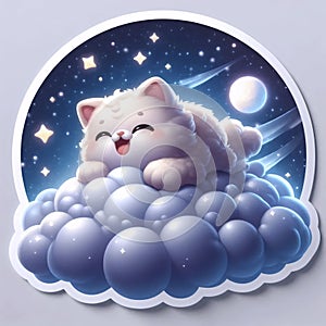A 3D plush cat riding a cloud sticker, Ai generated image