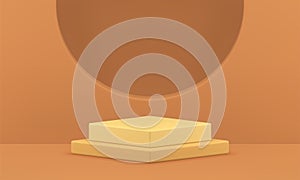 3d podium square level platform construction empty semicircle wall hole studio background vector