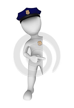 3d policeman pointing finger to empty board